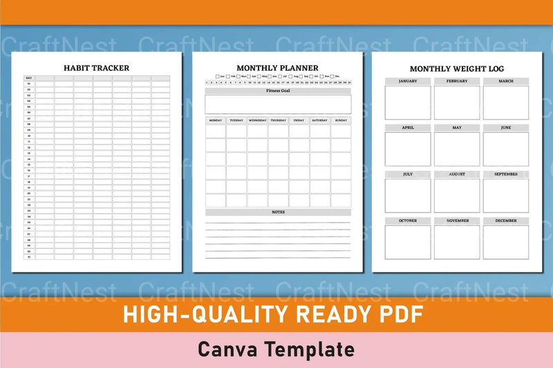 Customizable Fitness Planner Canva Template - CraftNest - Digital Crafting and Art