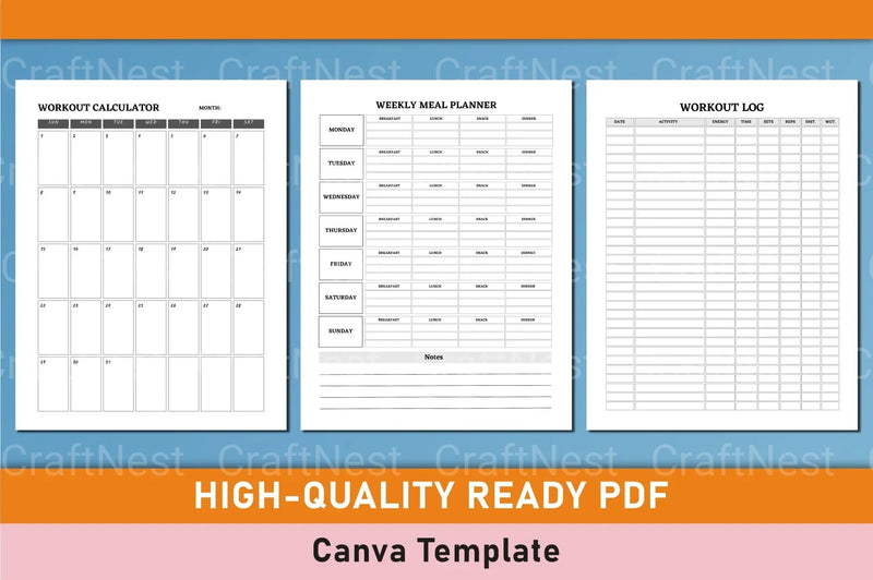 Customizable Fitness Planner Canva Template - CraftNest - Digital Crafting and Art