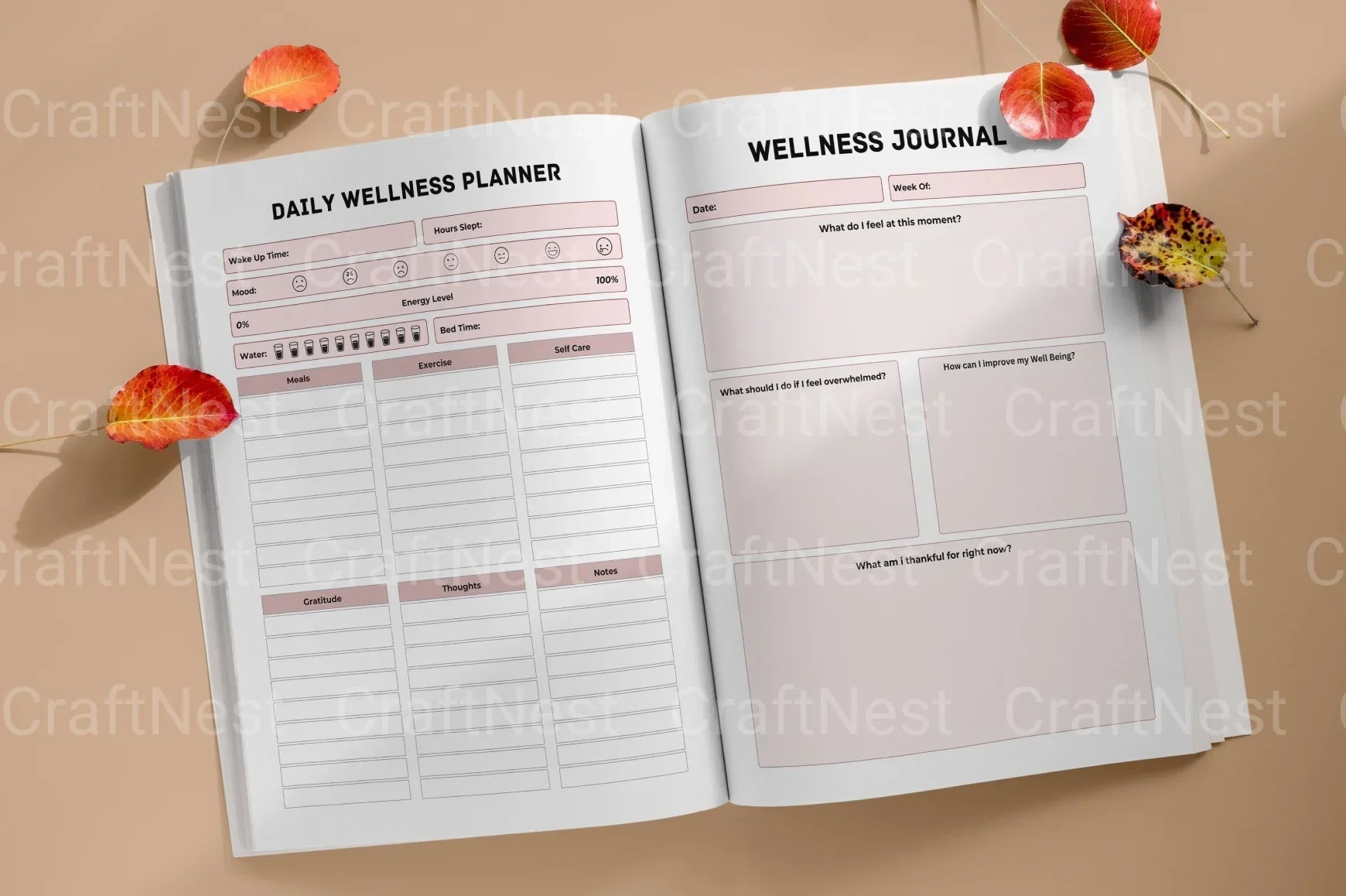 Wellness Planner Canva Interior Design - CraftNest - Digital Crafting and Art