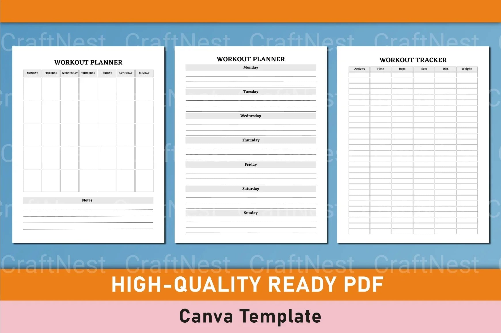 Customizable Fitness Planner Canva Template - CraftNest - Digital Crafting and Art