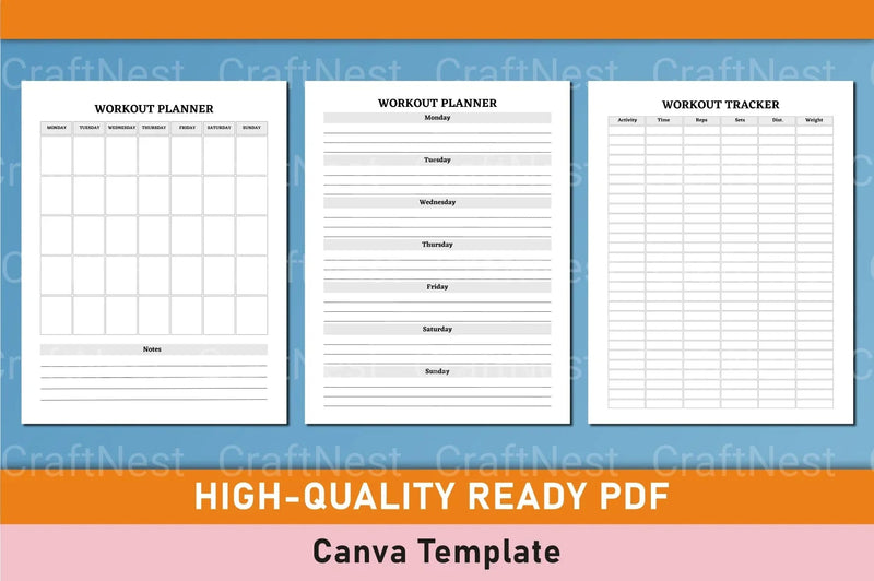 Customizable Fitness Planner Canva Template - CraftNest - Digital Crafting and Art