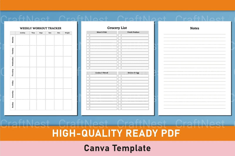 Customizable Fitness Planner Canva Template - CraftNest - Digital Crafting and Art