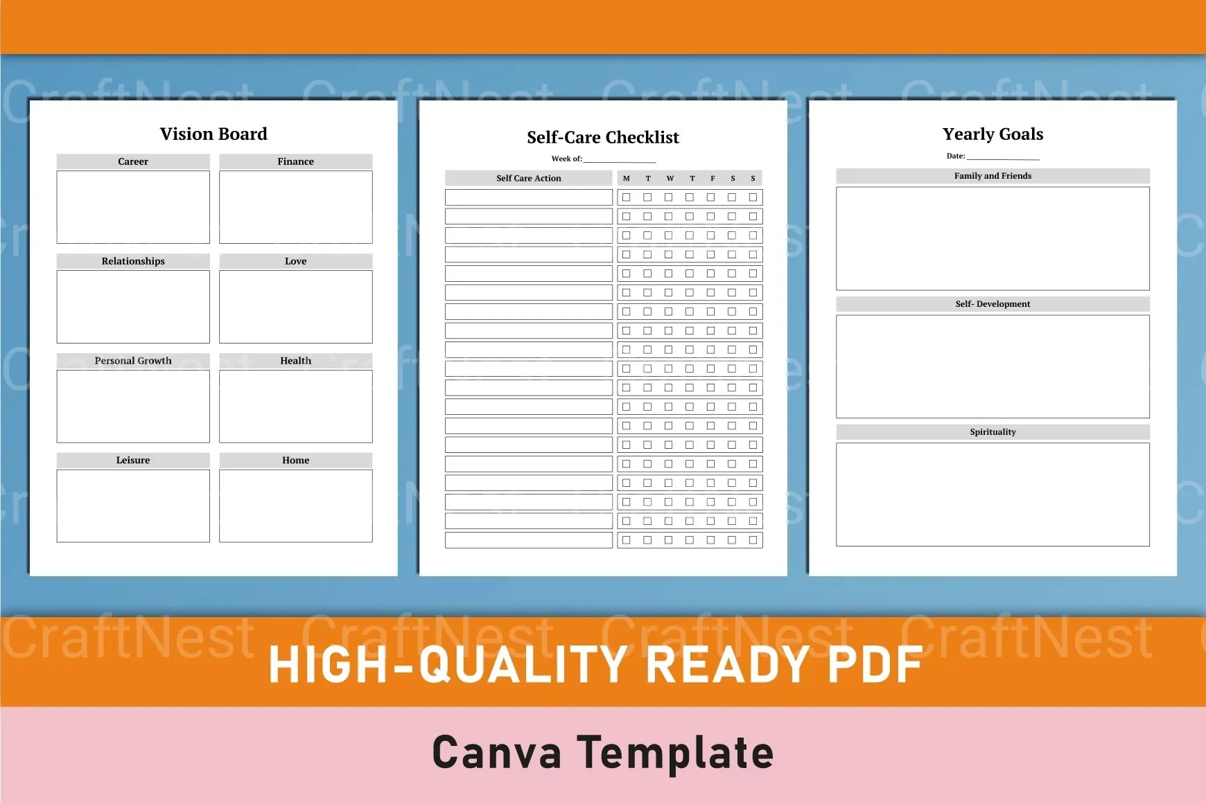 Self Care Wellness Planner Template on Canva - CraftNest - Digital Crafting and Art
