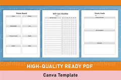 Self Care Wellness Planner Template on Canva - CraftNest - Digital Crafting and Art