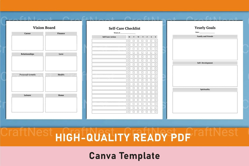 Self Care Wellness Planner Template on Canva - CraftNest - Digital Crafting and Art