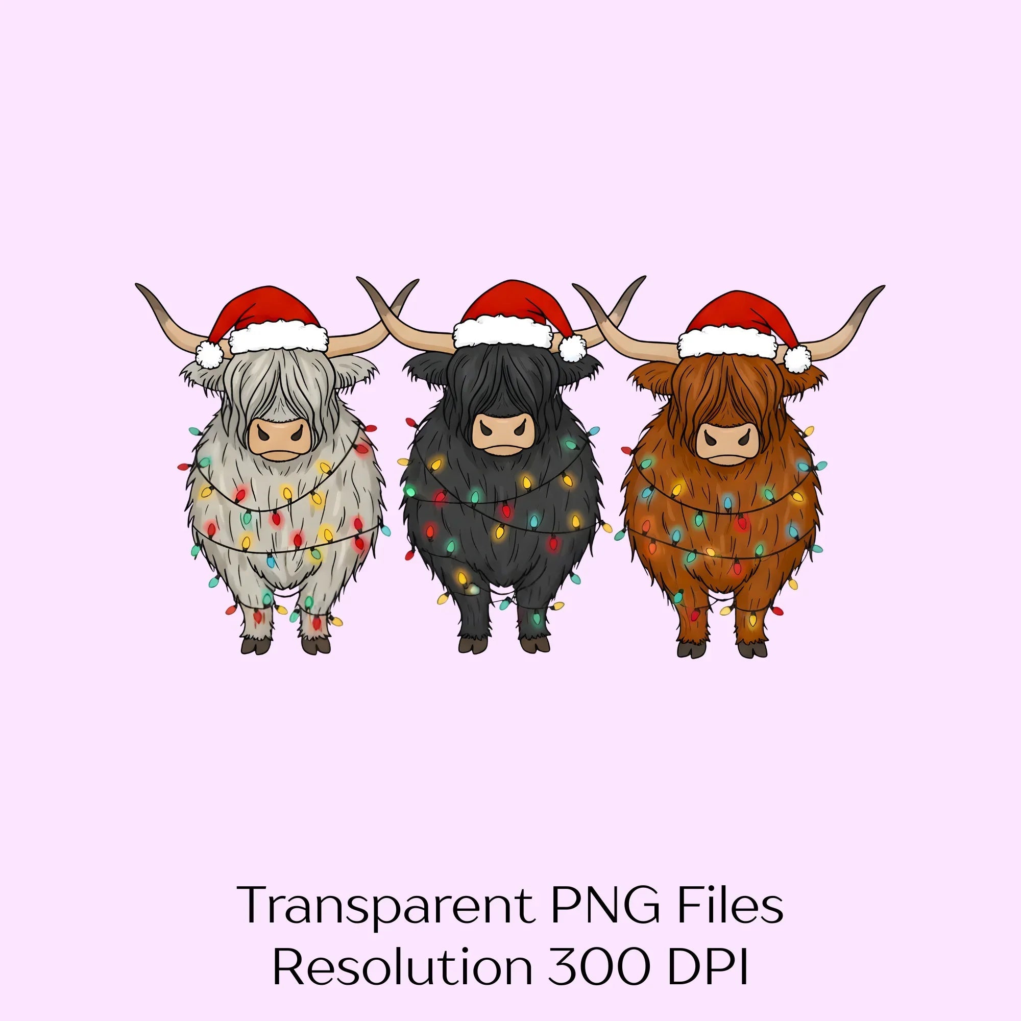 Highland Cows Santa Hats Lights Clipart Bundle - CraftNest - Digital Crafting and Art