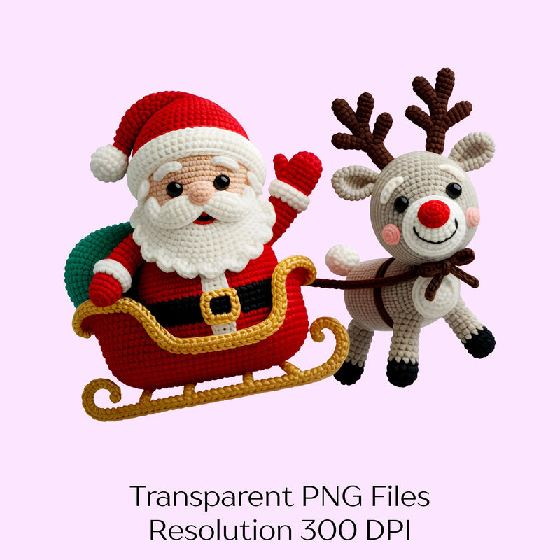 Retro Crochet Santa Sleigh Reindeer Clipart Bundle - CraftNest - Digital Crafting and Art