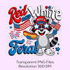 Red, White, and Feral Raccoon Clipart Bundle