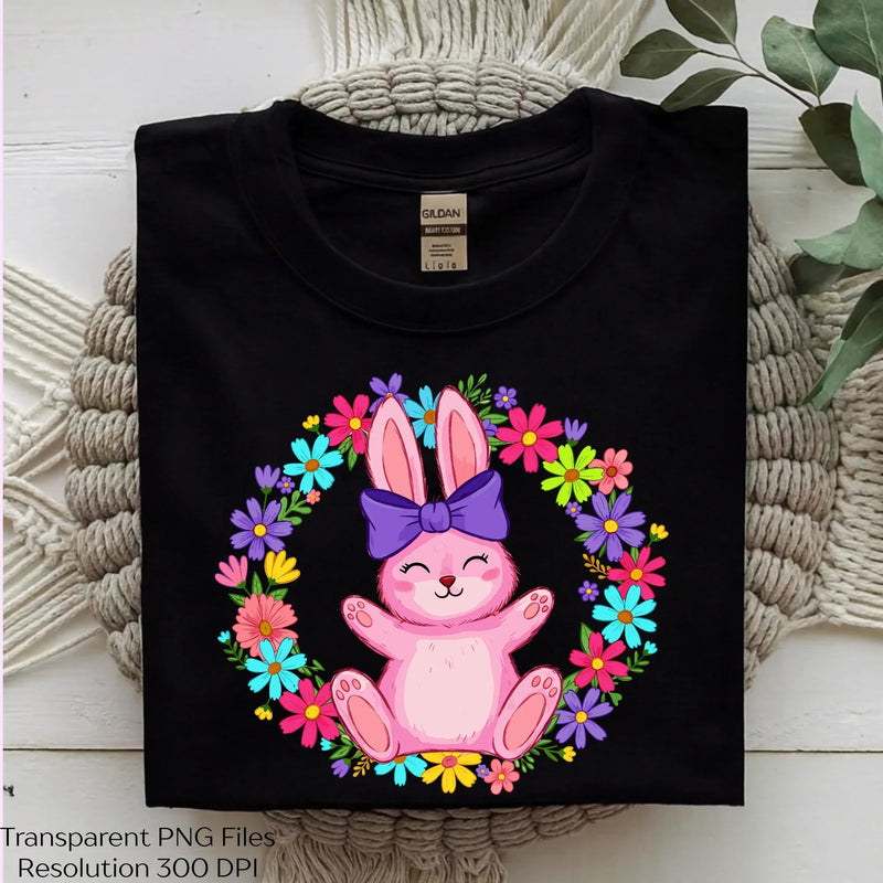 Cute Pink Bunny Floral Wreath Easter Clipart Bundle - CraftNest - Digital Crafting and Art