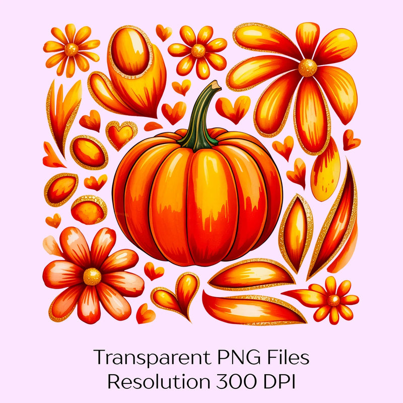 Boho Fall Floral Pumpkin Clipart Bundle - CraftNest - Digital Crafting and Art