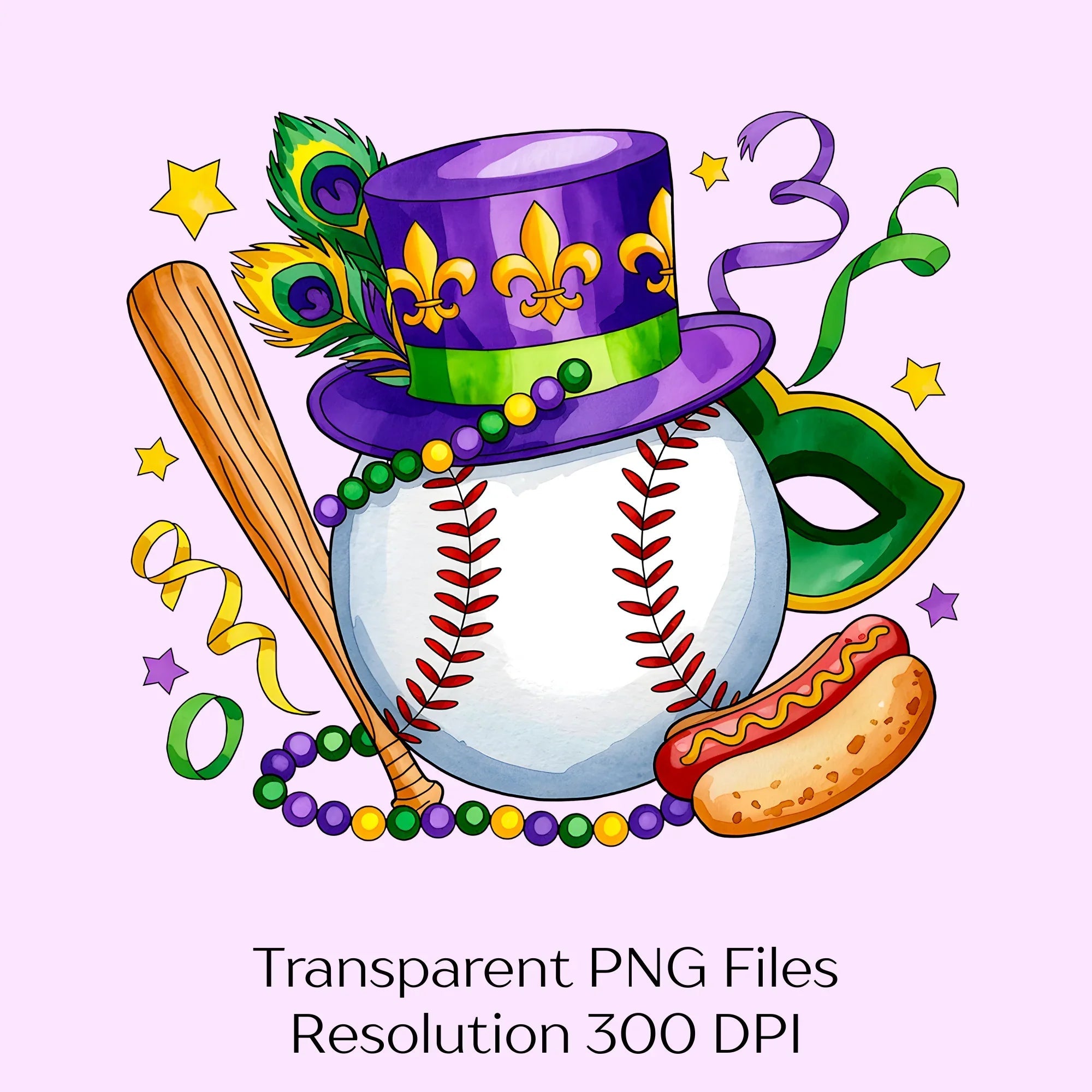Mardi Gras Baseball Clipart Bundle - CraftNest - Digital Crafting and Art