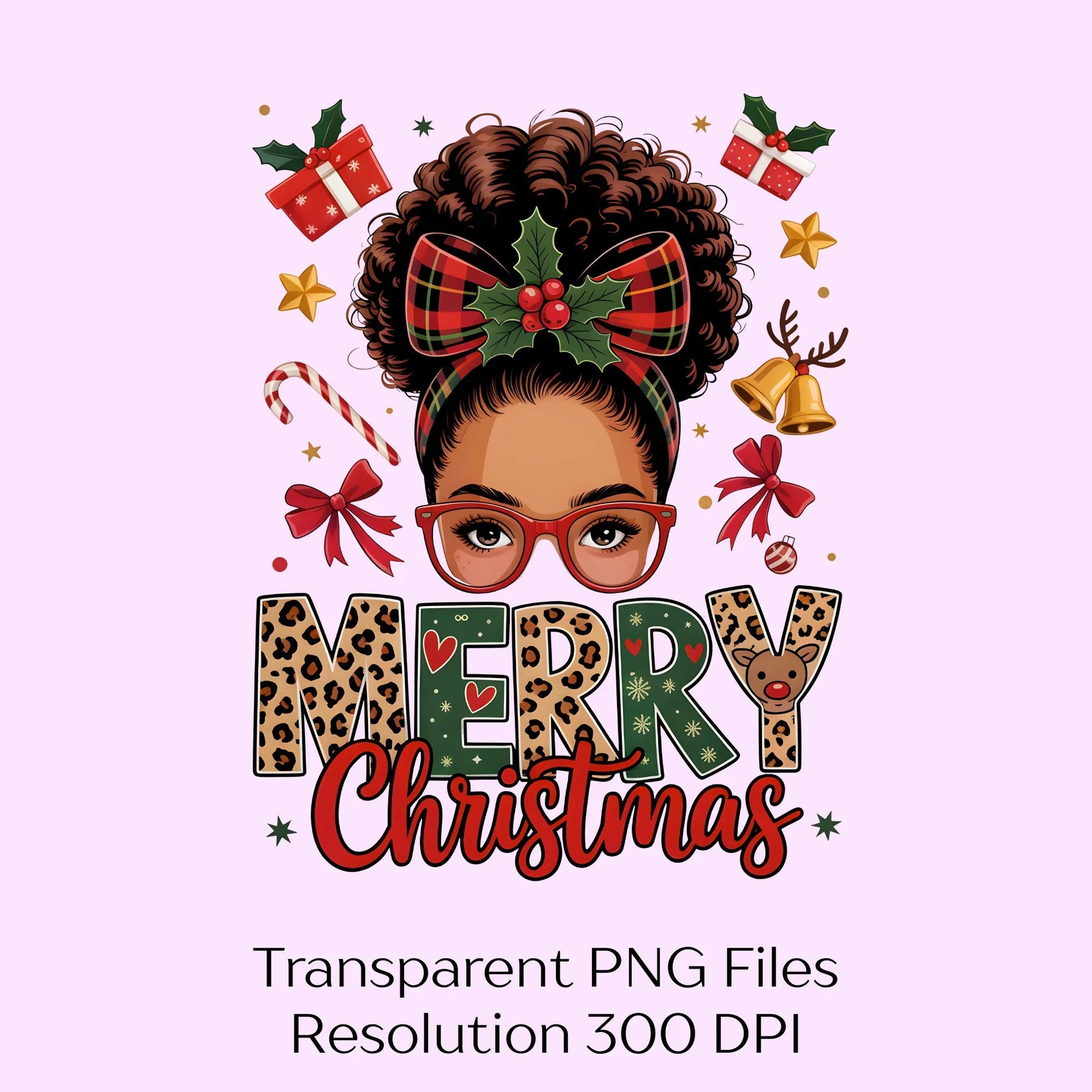 Merry Christmas Afro Messy Bun Clipart Bundle - CraftNest - Digital Crafting and Art