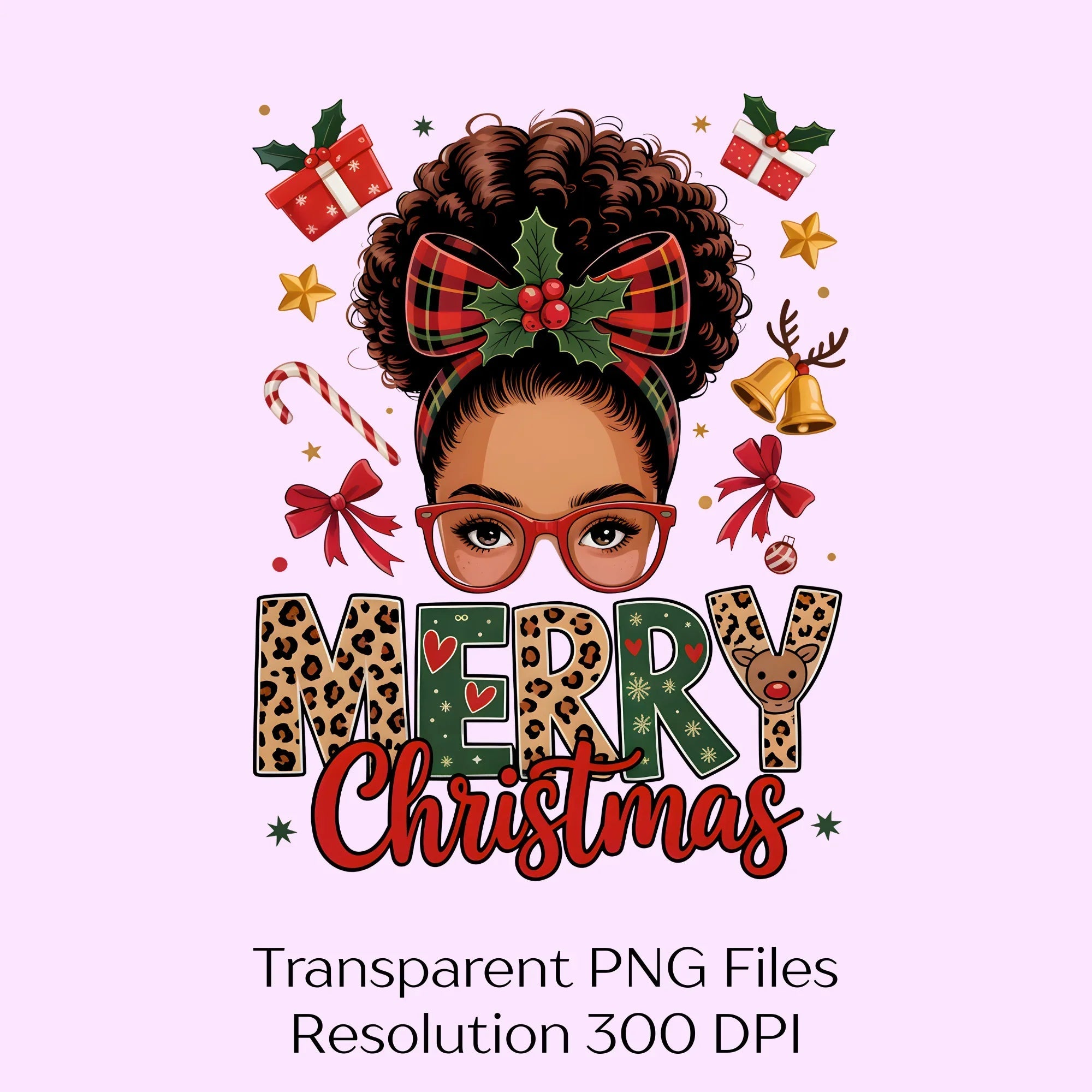 Merry Christmas Afro Messy Bun Clipart Bundle - CraftNest - Digital Crafting and Art