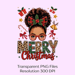 Merry Christmas Afro Messy Bun Clipart Bundle - CraftNest - Digital Crafting and Art
