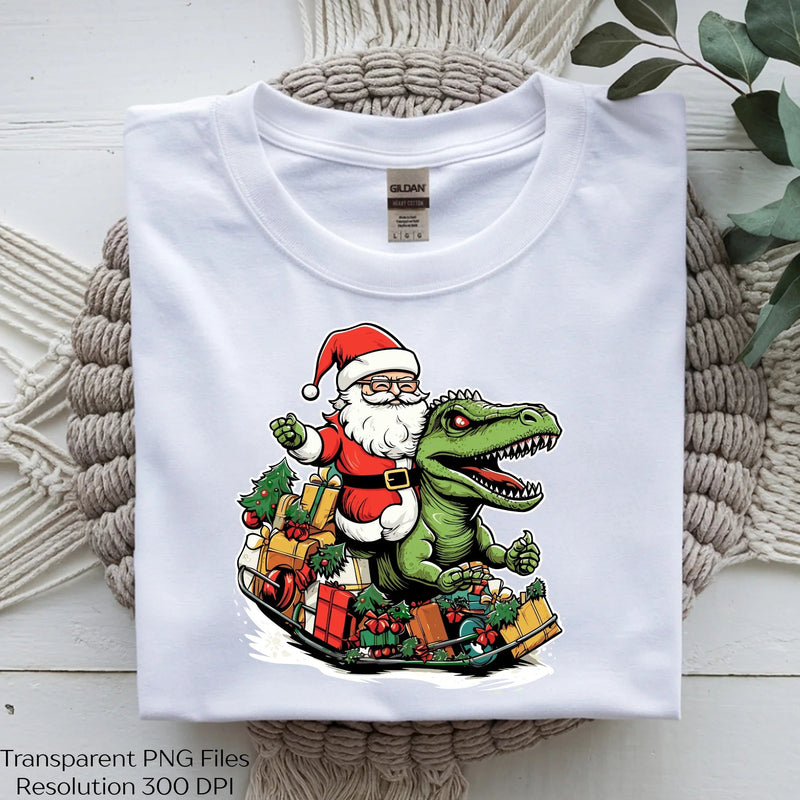 Santa Riding Dinosaur Rex Christmas Clipart Bundle - CraftNest - Digital Crafting and Art