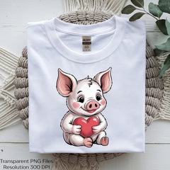 Valentine Pig Holding Heart Clipart Bundle - CraftNest - Digital Crafting and Art