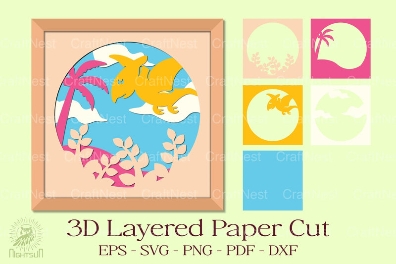 Pterodactyl 3D Layered Papercut Clipart Bundle - CraftNest - Digital Crafting and Art