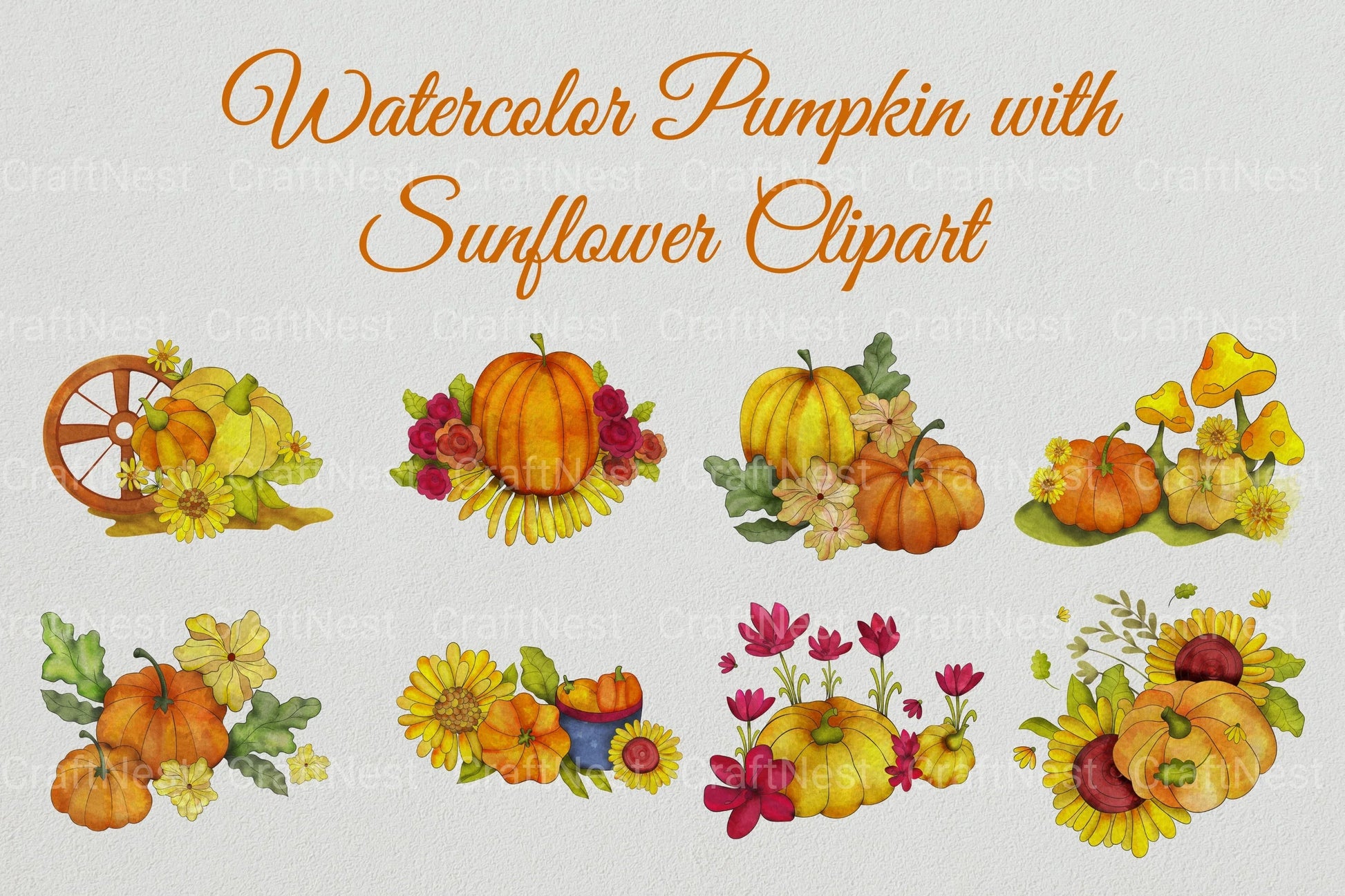 Pumpkin and Sunflower Clipart Bundle - CraftNest - Digital Crafting and Art