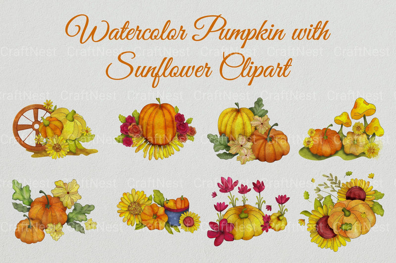 Pumpkin and Sunflower Clipart Bundle - CraftNest - Digital Crafting and Art