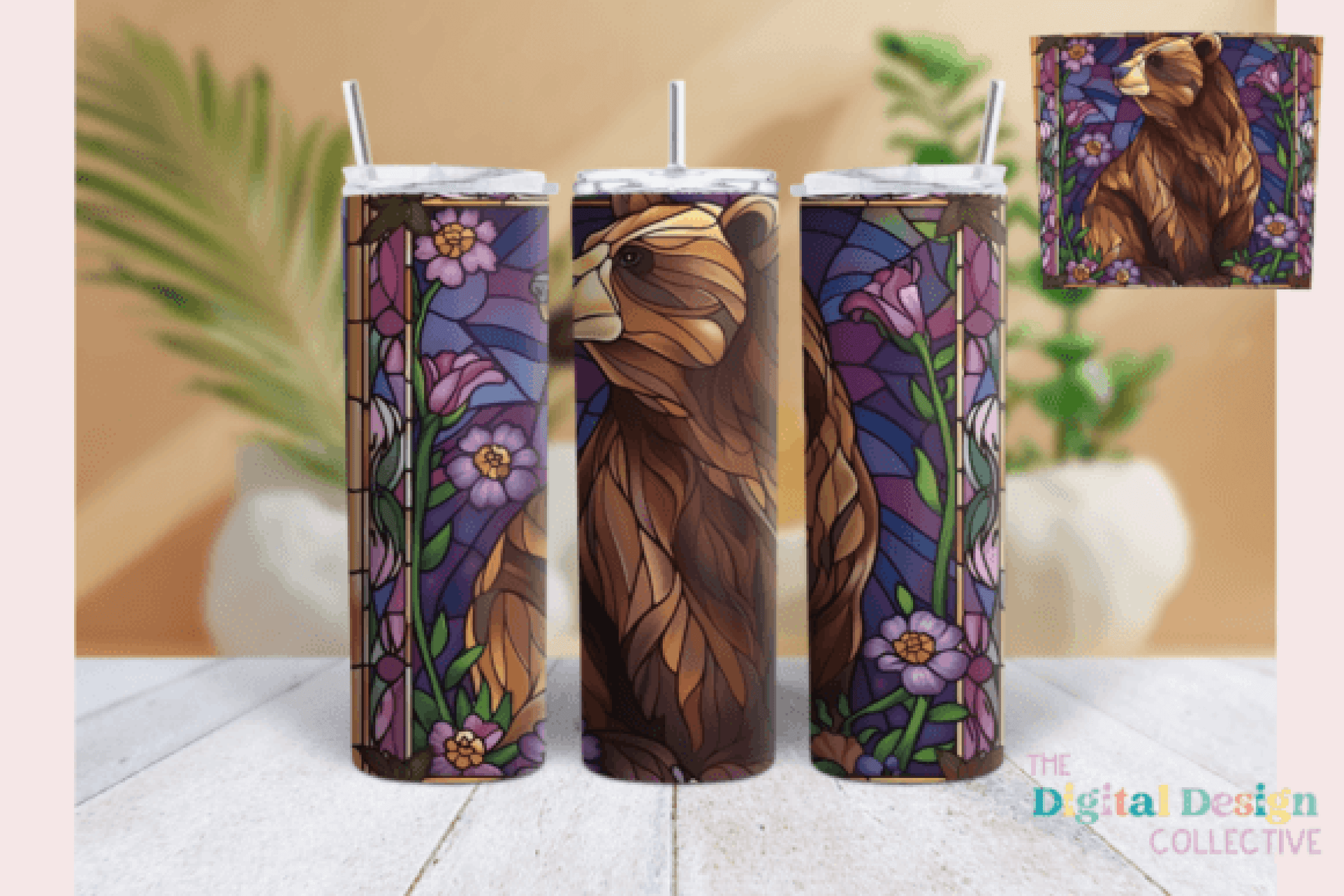 Purple Bear Stained Glass Tumbler Wrap - CraftNest - Digital Crafting and Art