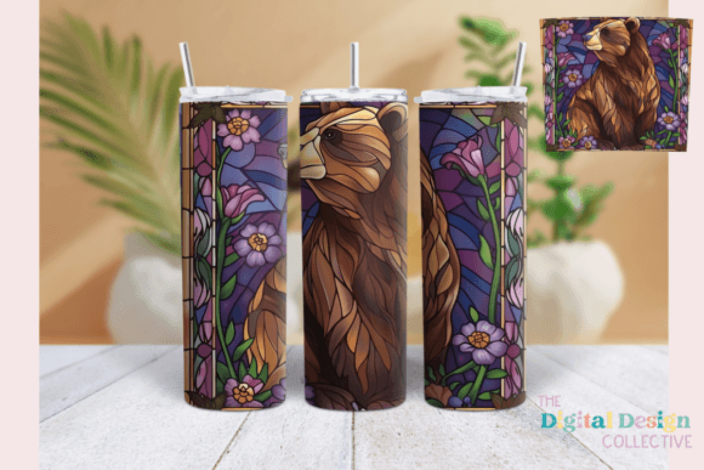 Purple Bear Stained Glass Tumbler Wrap - CraftNest - Digital Crafting and Art