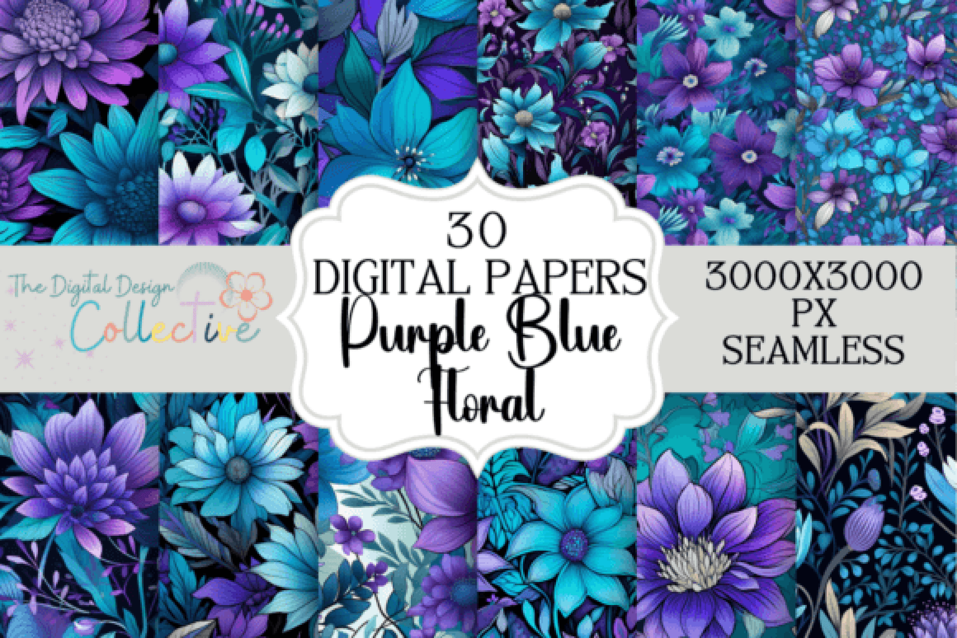 Purple & Blue Flowers Seamless Digital Paper - CraftNest - Digital Crafting and Art