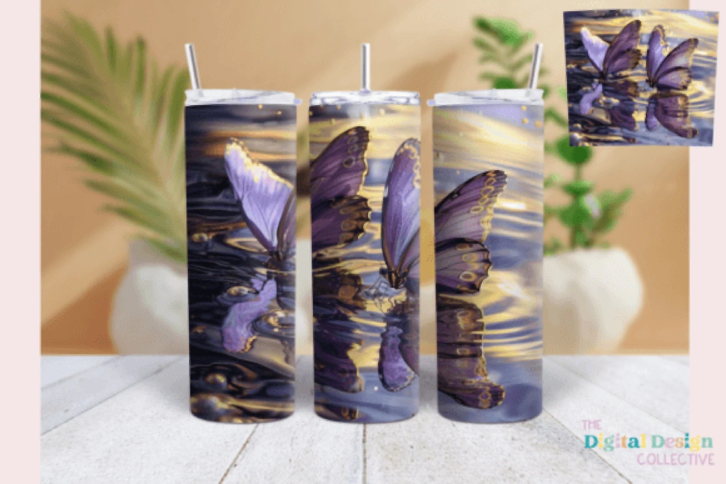 Purple & Gold Butterfly Tumbler Wrap Bundle - CraftNest - Digital Crafting and Art