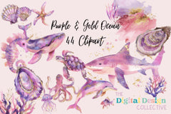 Whimsical Purple & Gold Ocean Clipart Bundle - CraftNest - Digital Crafting and Art