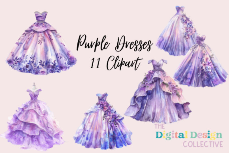 Purple Princess Dresses Clipart Bundle - CraftNest - Digital Crafting and Art