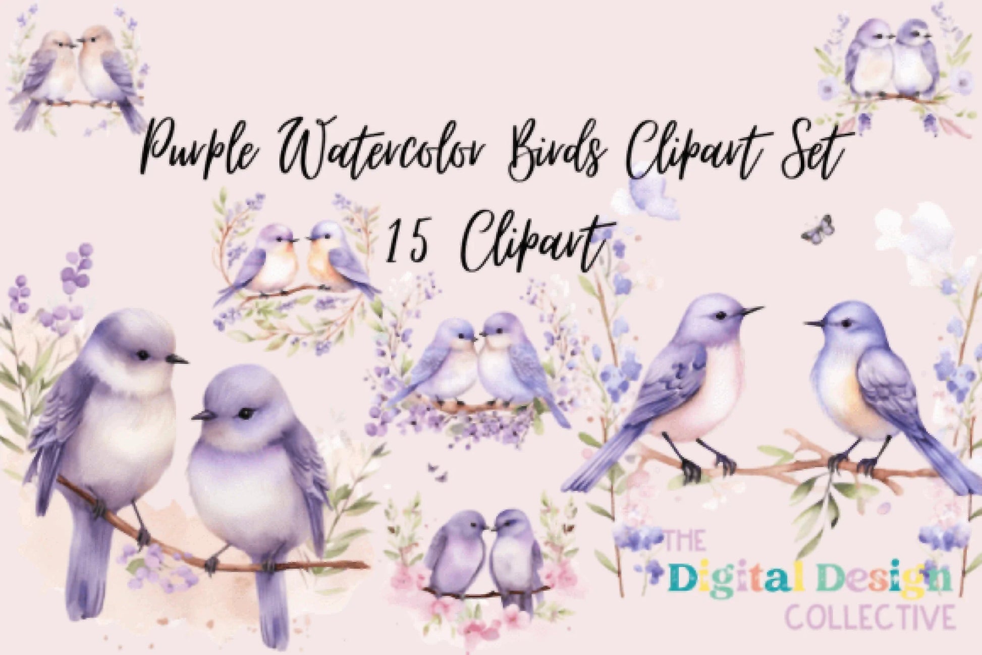 Purple Birds Clipart Bundle - CraftNest - Digital Crafting and Art