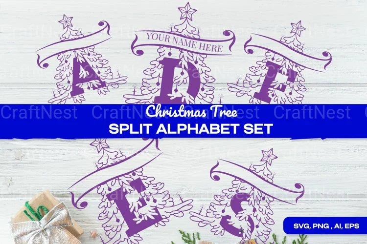 Purple Christmas Tree Split Alphabet SVG Bundle - CraftNest - Digital Crafting and Art