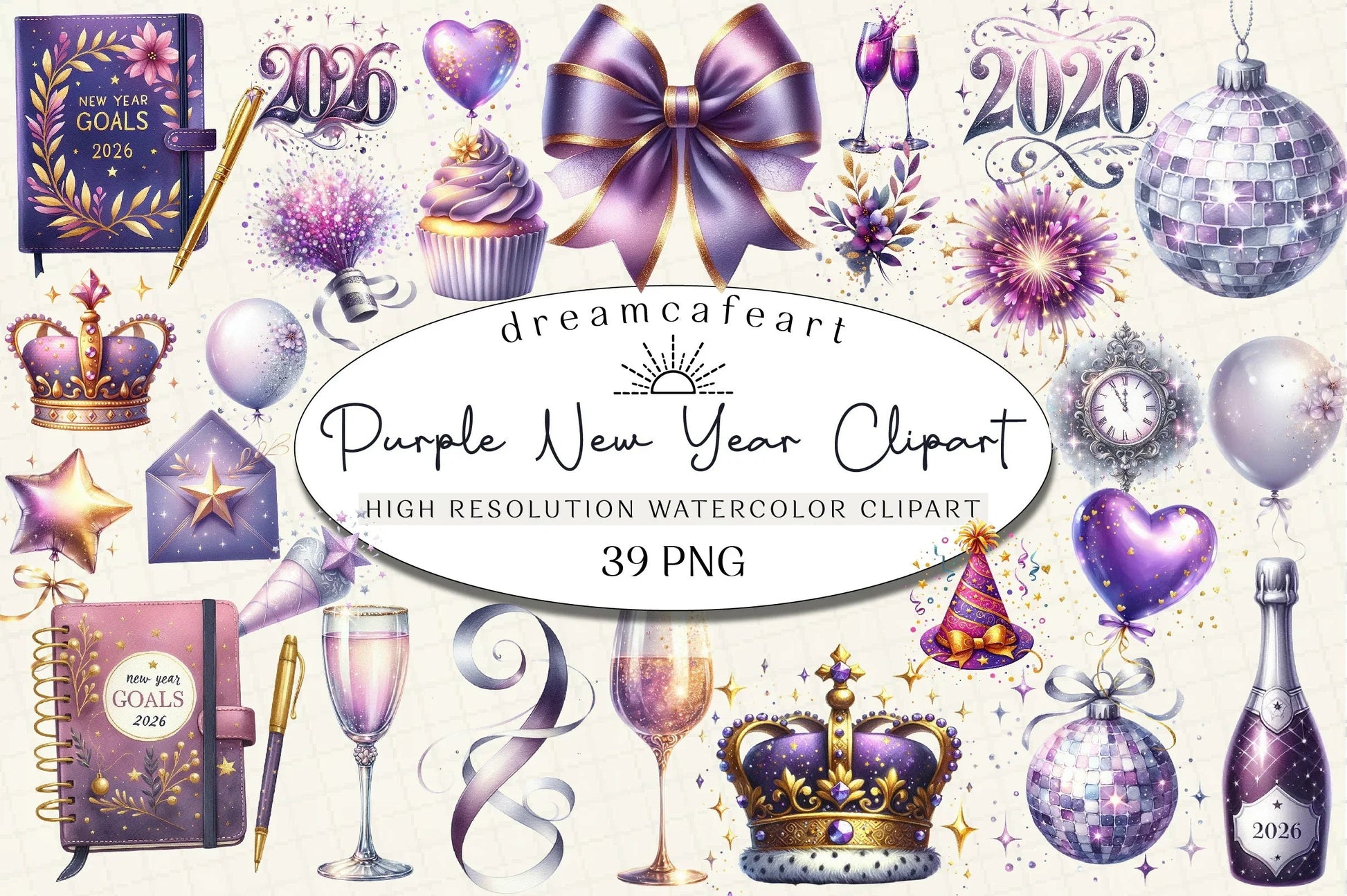 Purple New Year 2026 Clipart Bundle - CraftNest - Digital Crafting and Art
