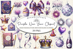 Purple New Year 2026 Clipart Bundle - CraftNest - Digital Crafting and Art