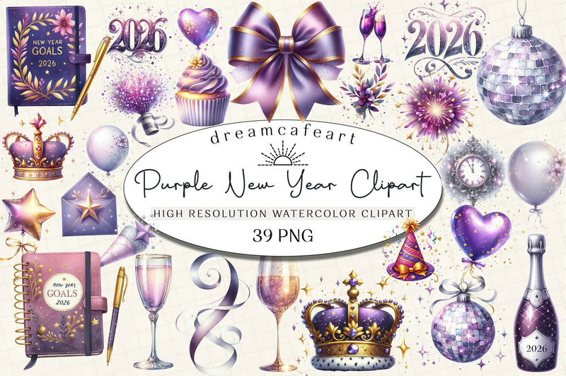 Purple New Year 2026 Clipart Bundle - CraftNest - Digital Crafting and Art