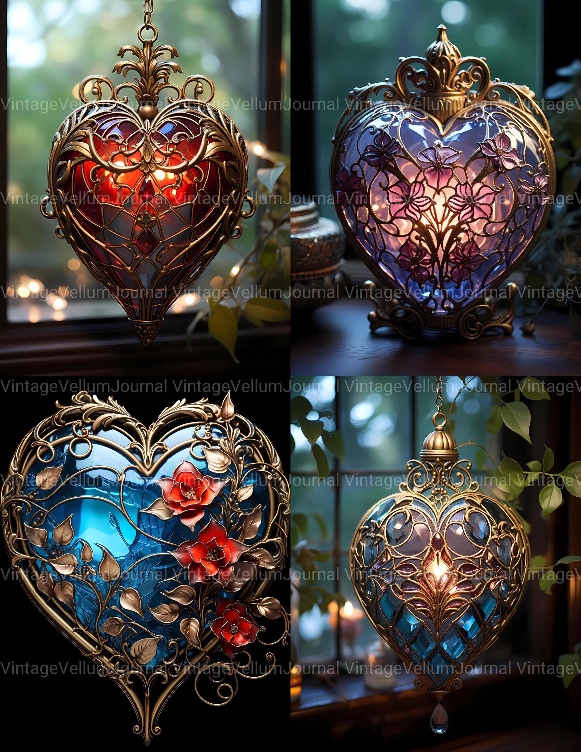 Stained Glass Valentine's Day Junk Journal Pages - CraftNest