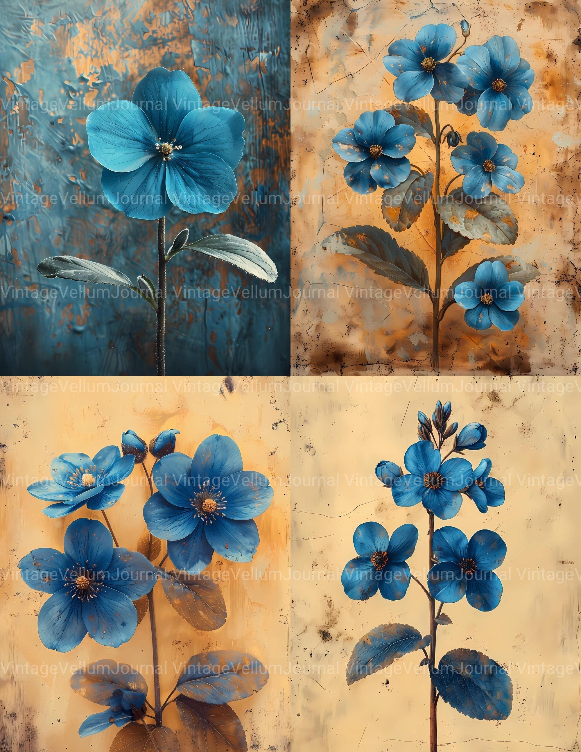 Forget-Me-Nots Flowers Junk Journal Pages - CraftNest
