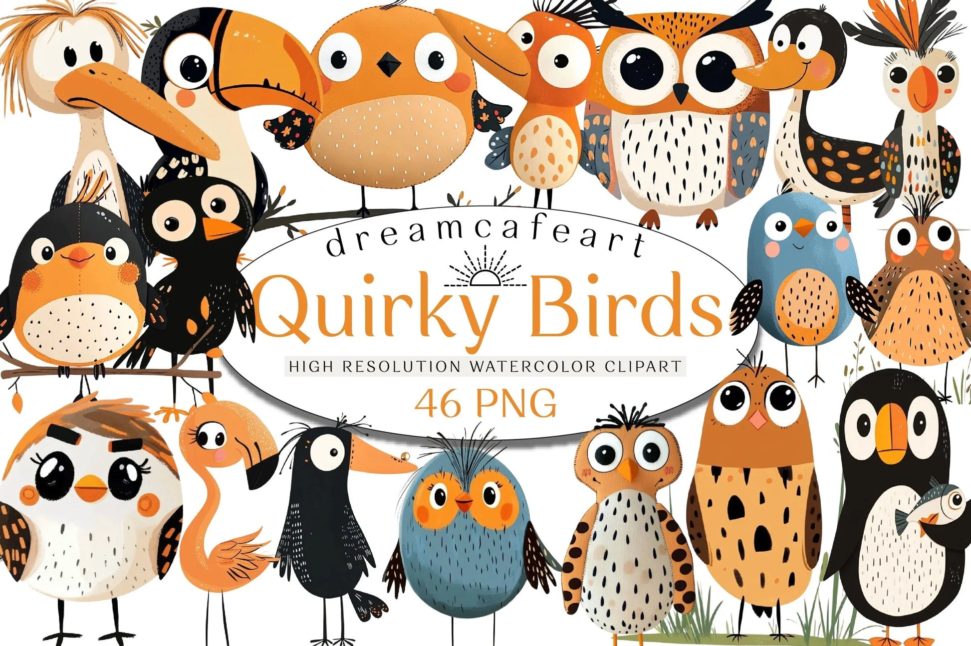 Quirky Birds Hand Drawn Clipart Bundle - CraftNest - Digital Crafting and Art