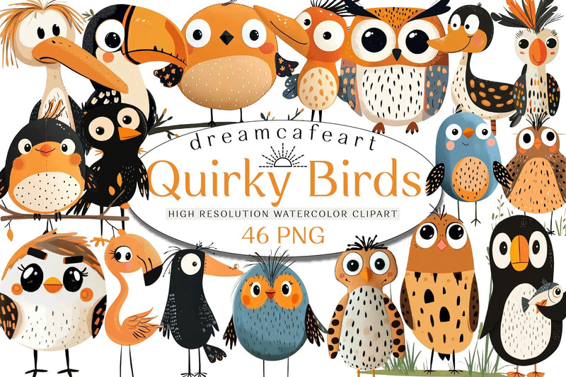 Quirky Birds Hand Drawn Clipart Bundle - CraftNest - Digital Crafting and Art