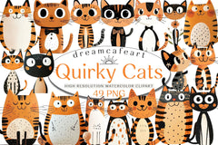 Quirky Cats Hand Drawn Clipart Bundle - CraftNest - Digital Crafting and Art