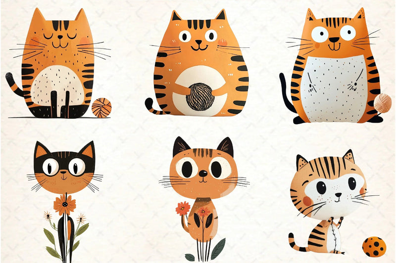 Quirky Cats Hand Drawn Clipart Bundle - CraftNest - Digital Crafting and Art