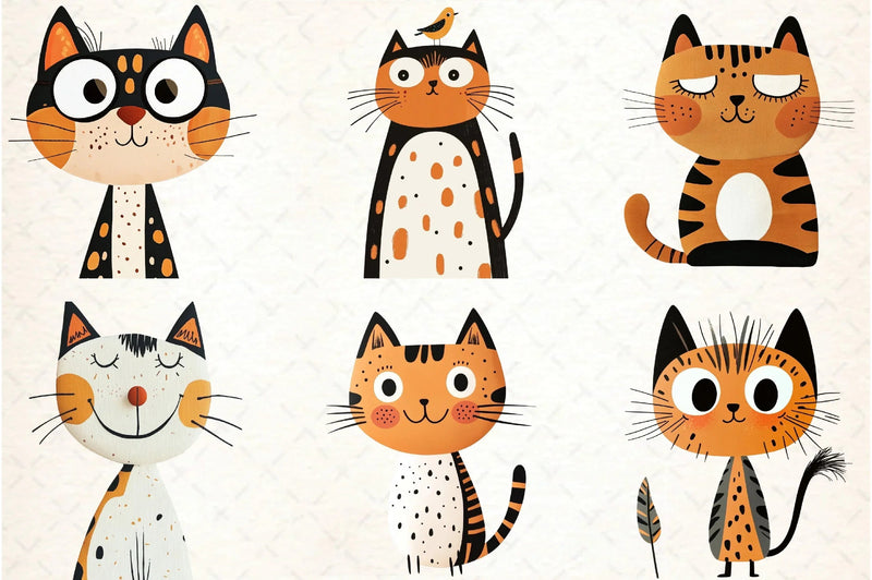 Quirky Cats Hand Drawn Clipart Bundle - CraftNest - Digital Crafting and Art