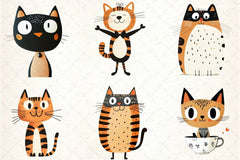 Quirky Cats Hand Drawn Clipart Bundle - CraftNest - Digital Crafting and Art
