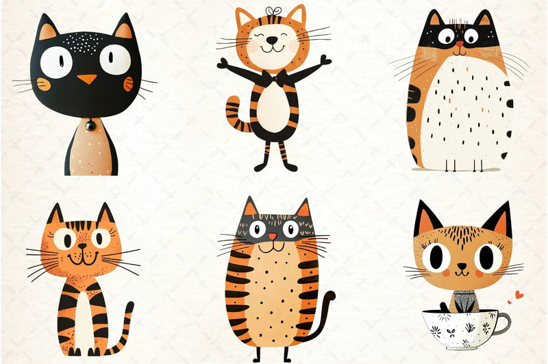 Quirky Cats Hand Drawn Clipart Bundle - CraftNest - Digital Crafting and Art