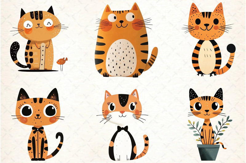 Quirky Cats Hand Drawn Clipart Bundle - CraftNest - Digital Crafting and Art