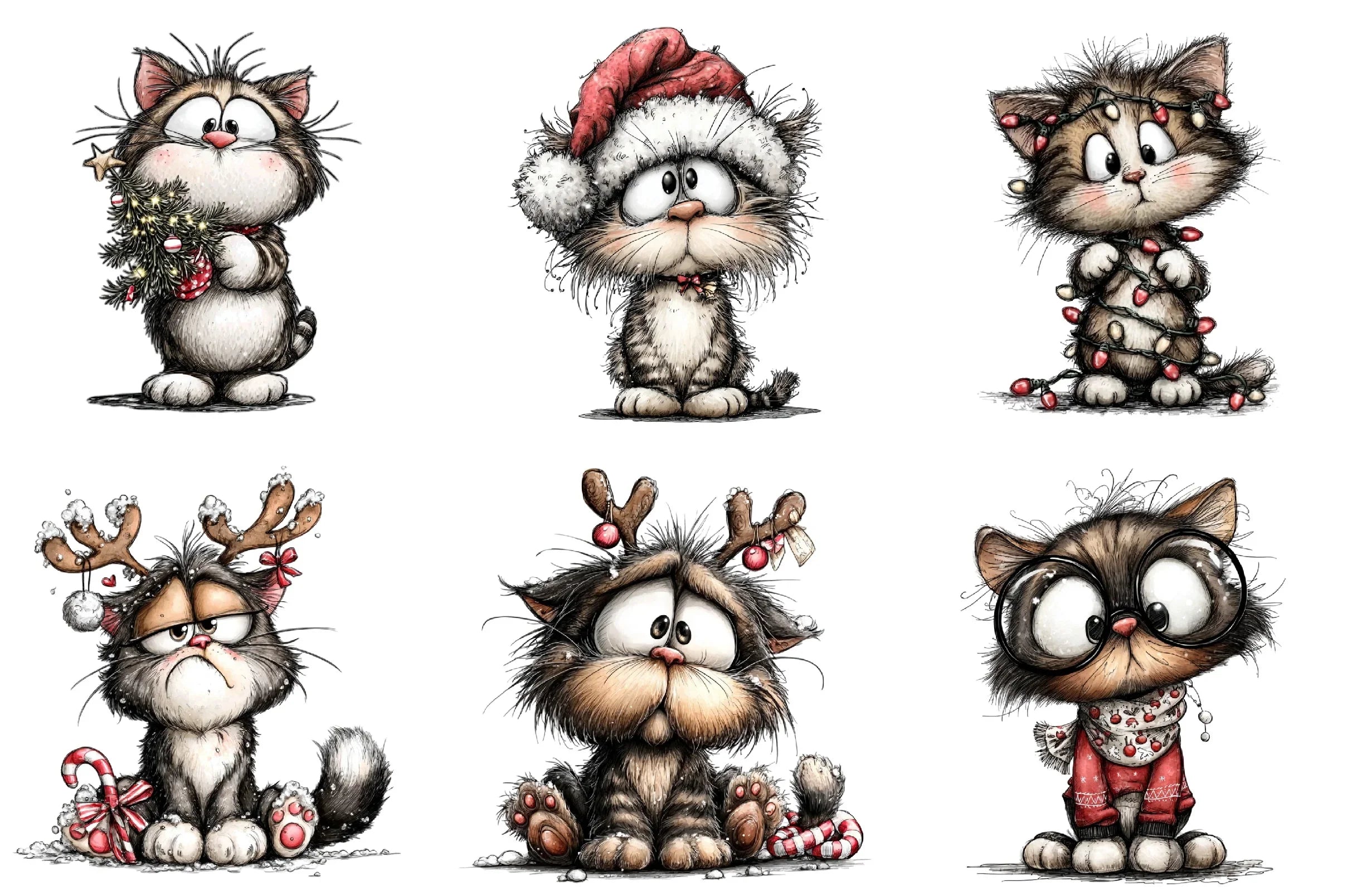 Quirky Christmas Cat Clipart Bundle - CraftNest - Digital Crafting and Art