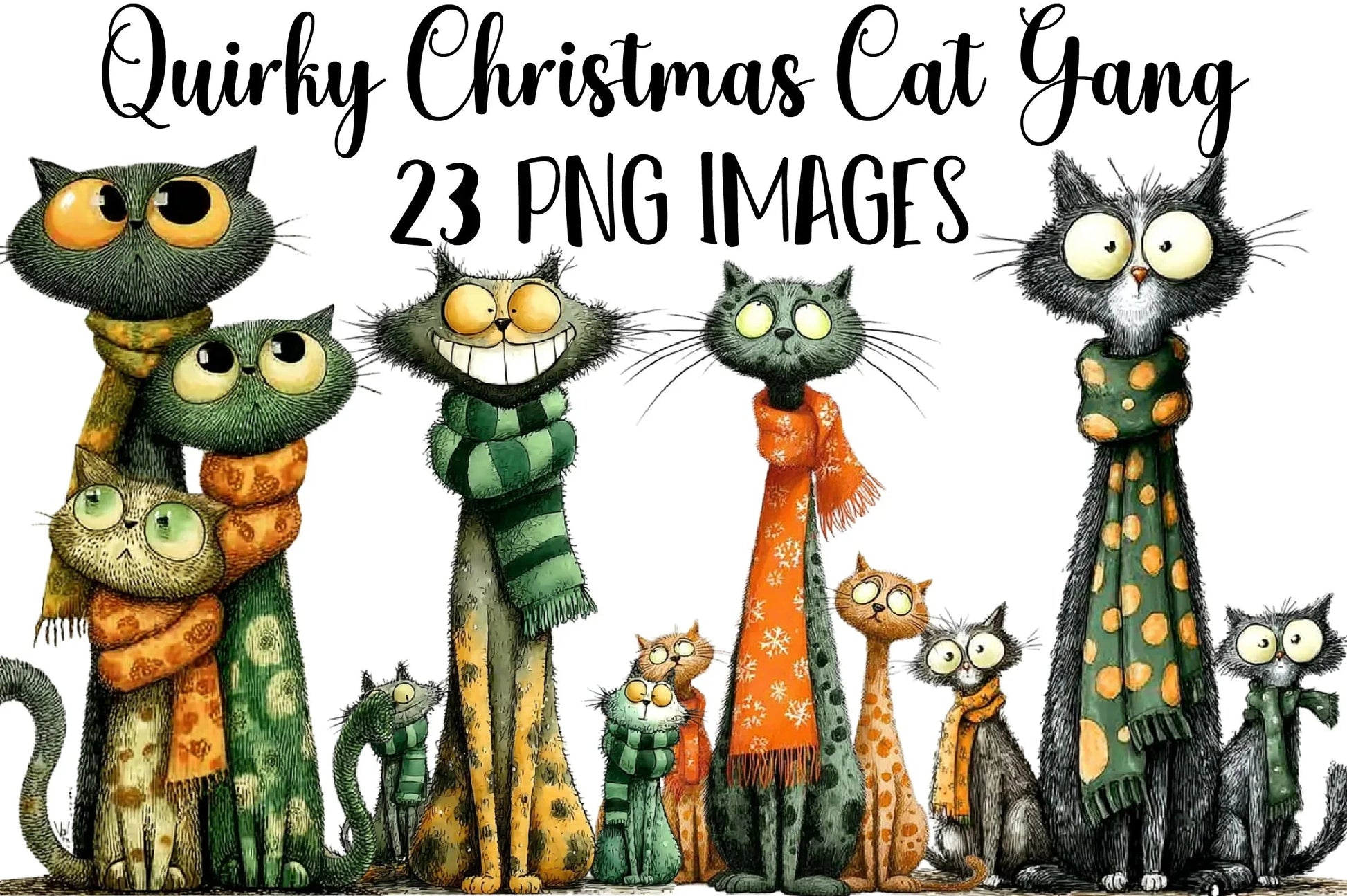 Quirky Christmas Cat Gang Clipart Bundle - CraftNest - Digital Crafting and Art