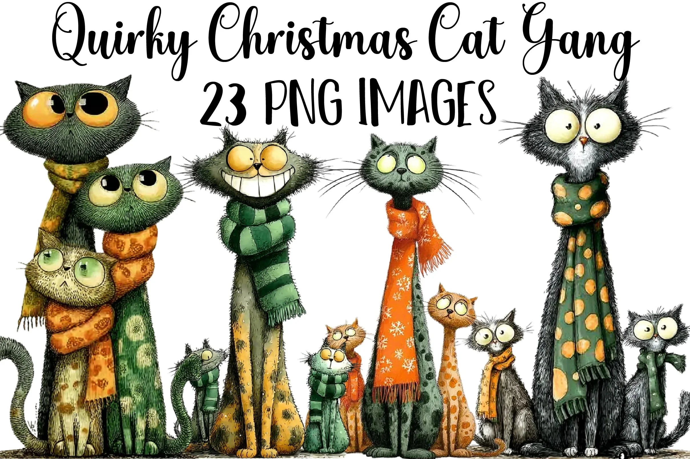 Quirky Christmas Cat Gang Clipart Bundle - CraftNest - Digital Crafting and Art