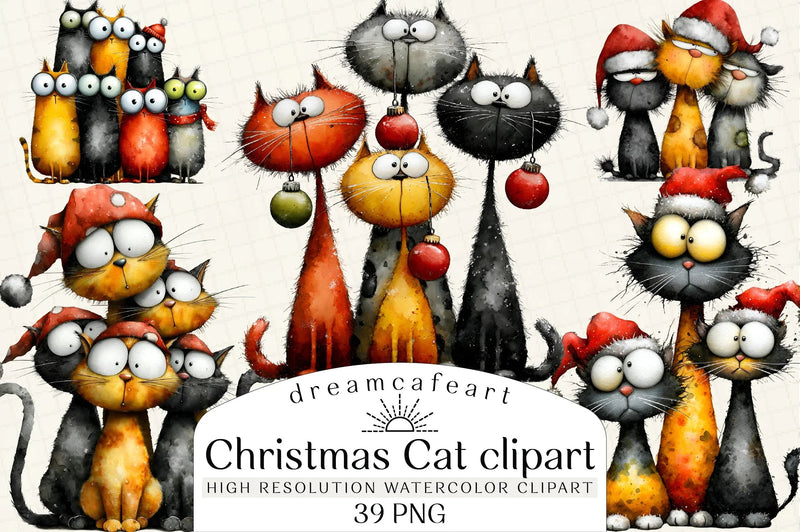 Quirky Christmas Cat Gang Clipart Bundle - CraftNest - Digital Crafting and Art