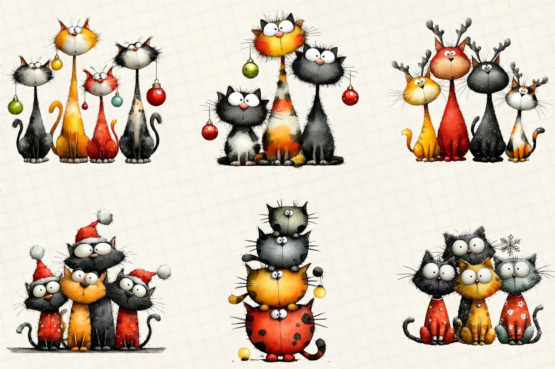 Quirky Christmas Cat Gang Clipart Bundle - CraftNest - Digital Crafting and Art