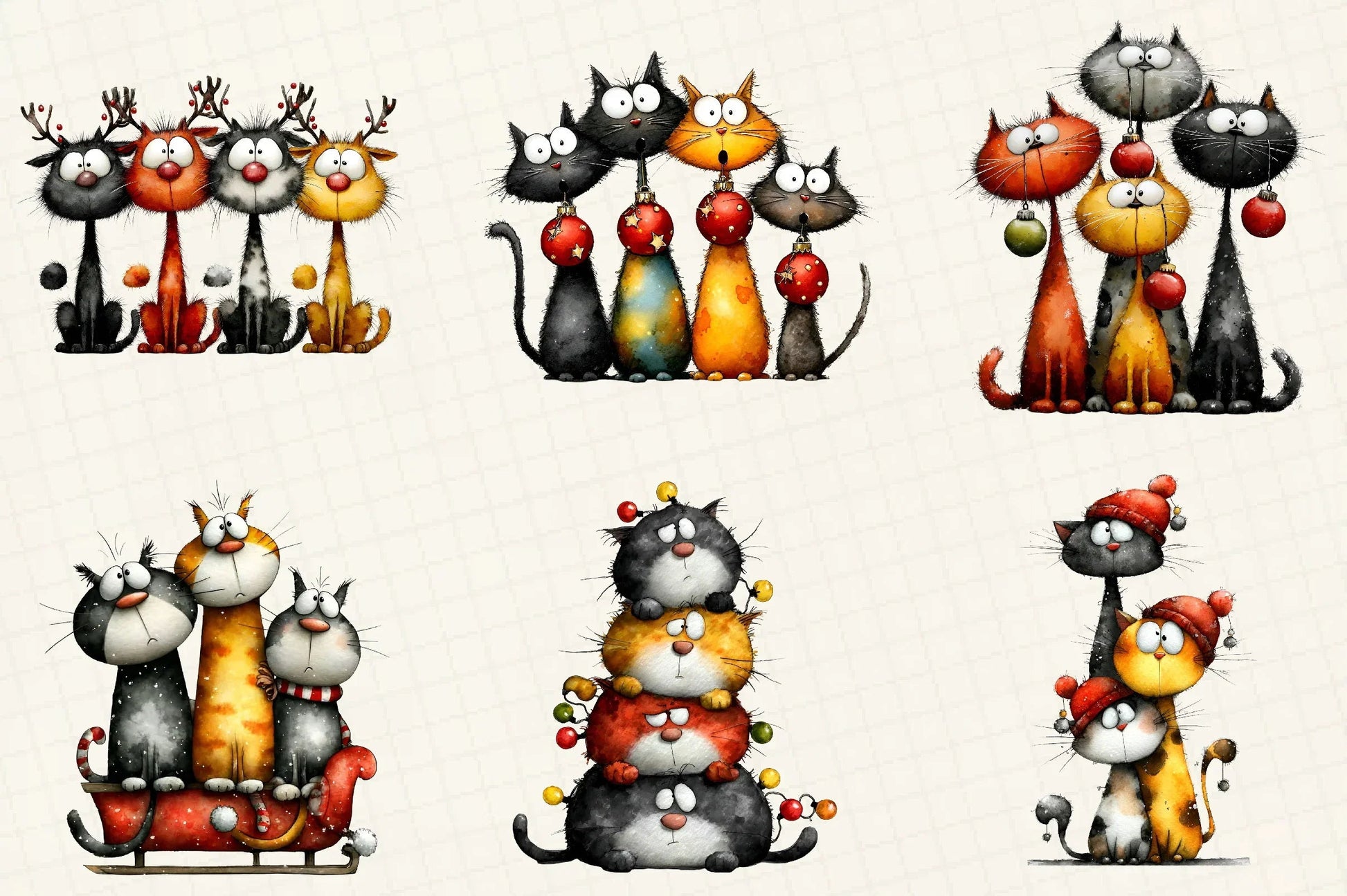 Quirky Christmas Cat Gang Clipart Bundle - CraftNest - Digital Crafting and Art